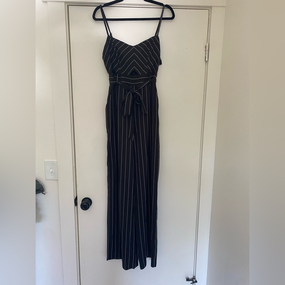 Black Pinstripe Jumpsuit
